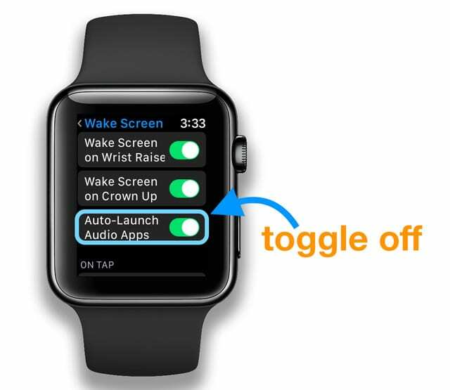 desativar aplicativos de áudio de inicialização automática no apple watch