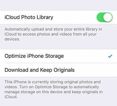„iCloud“ nuotraukų biblioteka Optimizuokite telefono saugyklą