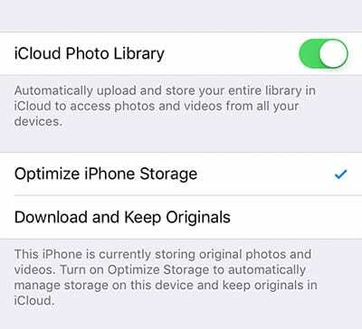 Knjižnica fotografij iCloud Optimizira shranjevanje telefona