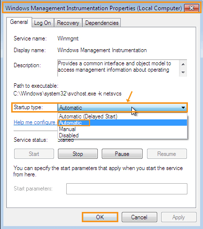 Controleer of de WMI-service is uitgeschakeld