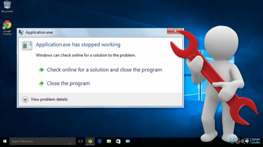 Příklad chyby „Application.exe přestal fungovat“ ve Windows 10