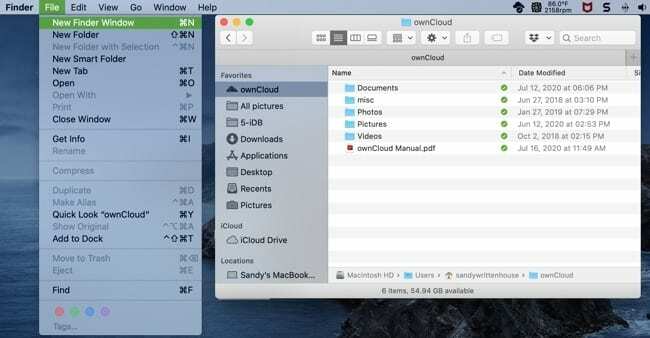 Панель меню Mac New Finder Window