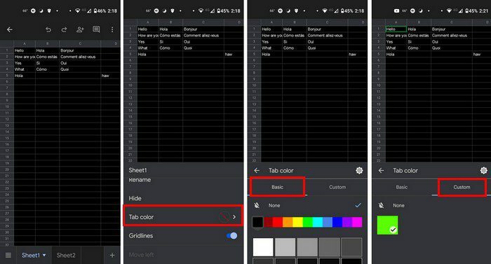 Google Sheets Color Android