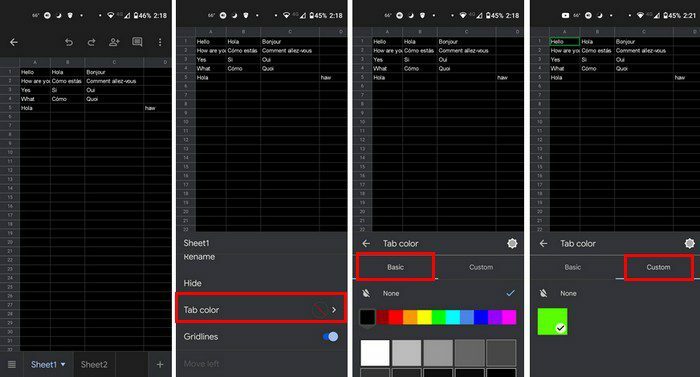 Google Sheets Farve Android