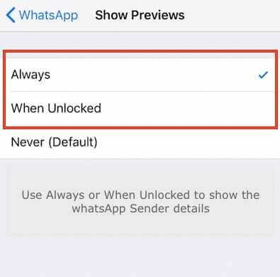Pokaži podrobnosti pošiljatelja v obvestilu WhatsApp na iPhoneu