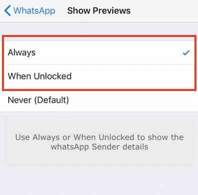 iPhoneのwhatsApp通知に関する送信者の詳細を表示する