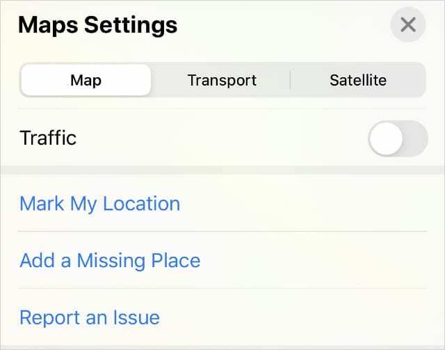 Pievienojiet pogu Missing Place no Apple Maps iestatījumiem iPhone tālrunī