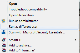 Win7 Kör som ett annat användaralternativ