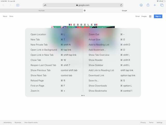 Safari iPadOS - Pikanäppäimet