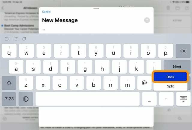 Pripojte klávesnicu na obrazovke iPadu k spodnej časti iPadu v predvolenej polohe