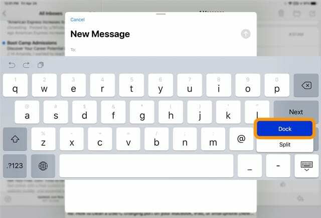 Dock het schermtoetsenbord van uw iPad op de standaardpositie aan de onderkant van de iPad