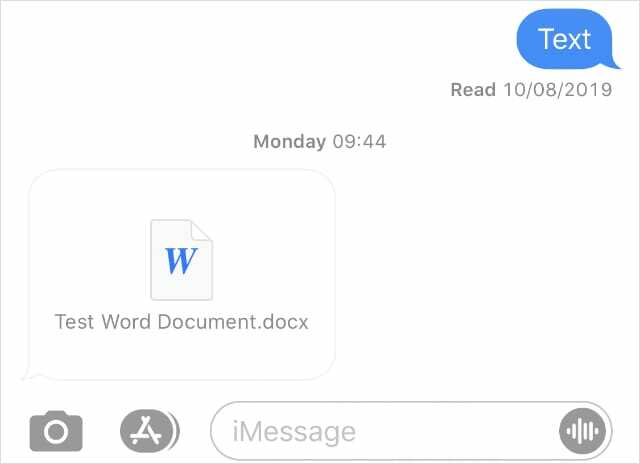 Word-dokumentum az Üzenetek alkalmazásban