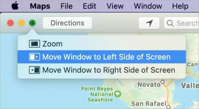 Opțiunea Mutați fereastra în partea stângă a ecranului pe Mac