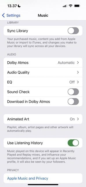 สกรีนช็อตแสดงวิธีเปลี่ยนคุณภาพการดาวน์โหลดบน iOS สำหรับ Apple Music