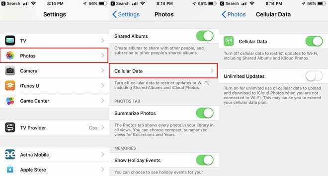 Данные для устранения неполадок с фотографиями iCloud