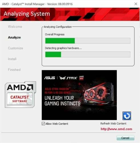 Analyser le système avec AMD Catalyst Install Manager