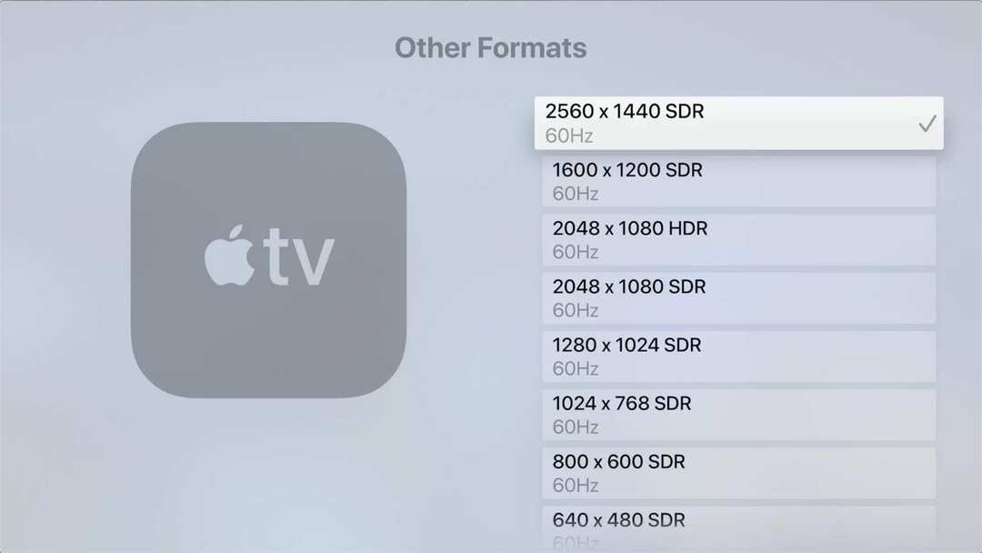 Apple TV ვიდეო ფორმატის პარამეტრები