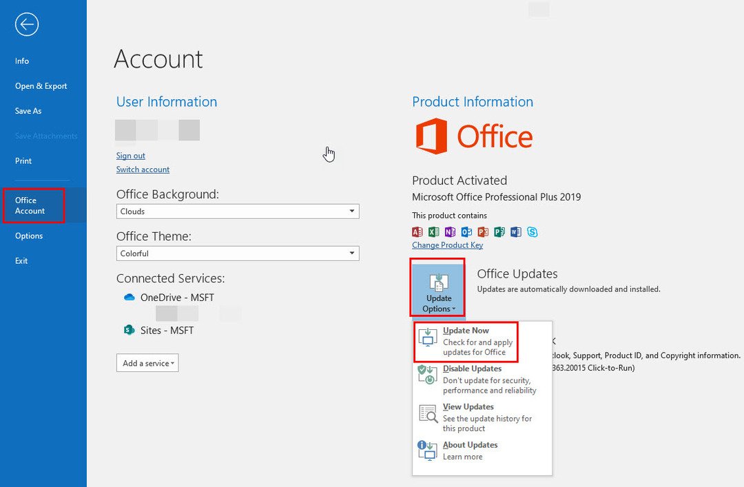 Corrigir o Outlook não abre no modo de segurança atualizando o programa do Office