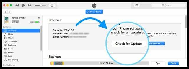 Verifica la presenza di un aggiornamento iOS utilizzando iTunes