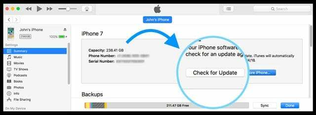 Se etter en iOS-oppdatering ved hjelp av iTunes