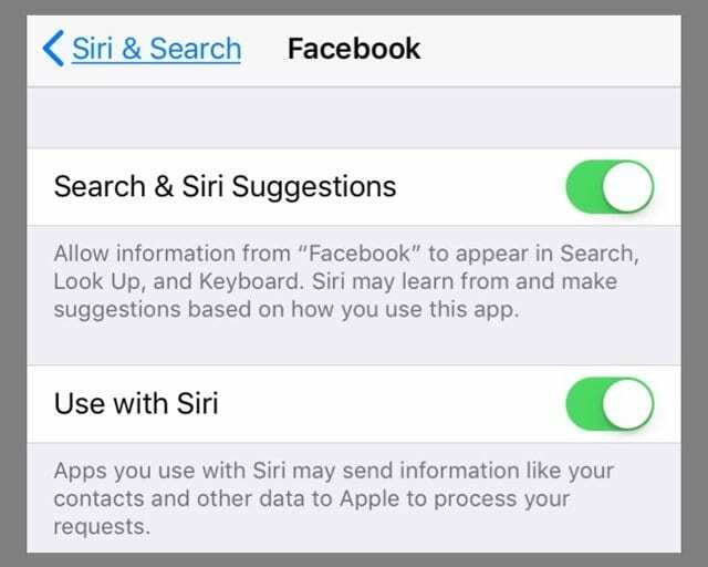 Siri ოფციები Facebook iOS 11-ისთვის