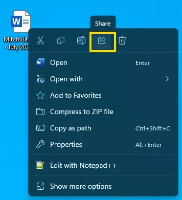 Opción de compartir de Windows 11