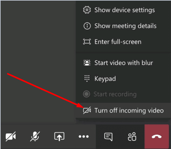 チームは着信ビデオをオフにします