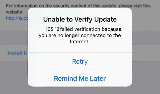 IPhone पर iOS 12 के लिए अपडेट को सत्यापित करने में असमर्थ