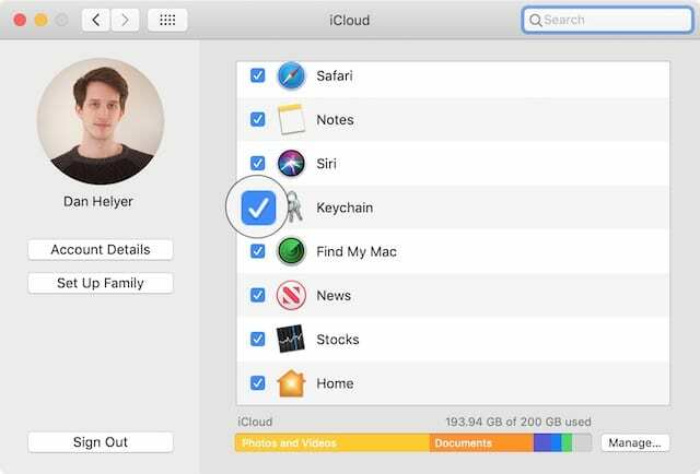 พวงกุญแจใน iCloud บน Mac