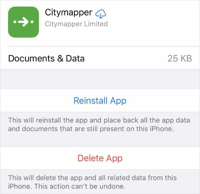 Supprimer l'option d'application des paramètres de stockage de l'iPhone