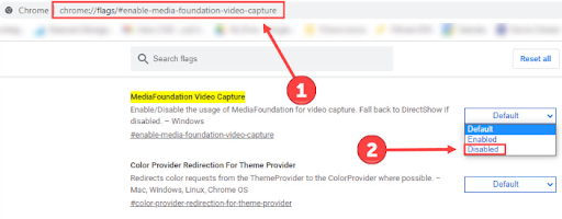 Изключете MediaFoundation Video Capture в Chrome