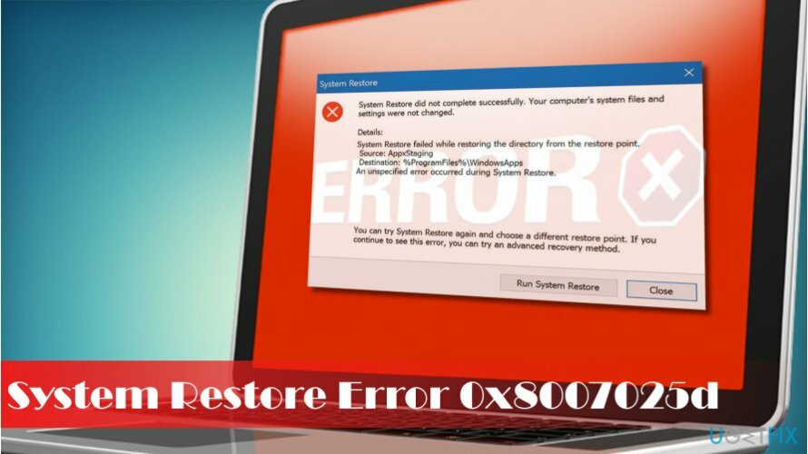 Rodoma sistemos atkūrimo klaida 0x8007025d sistemoje „Windows“. 