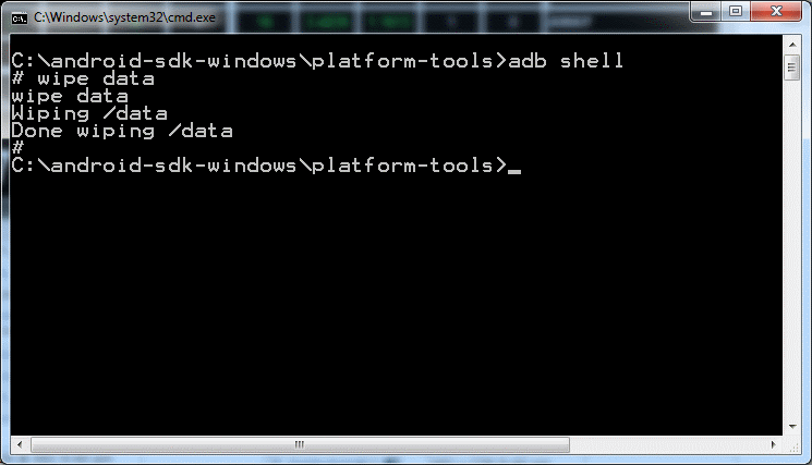 أمر Android SDK wipe data