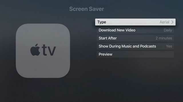 nastavitve ohranjevalnika zaslona na Apple TV