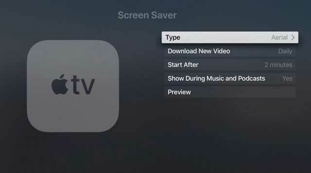 إعدادات شاشة التوقف على Apple TV