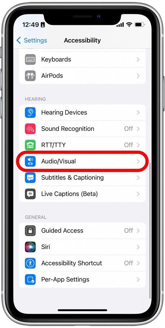 Прокрутіть вниз і торкніться «Аудіовізуальний».