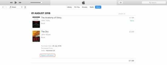צילום מסך של חשבון iTunes המציג את הרכישות האחרונות