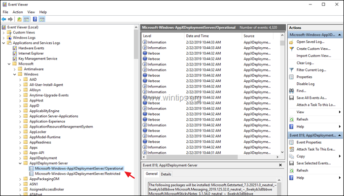 ดูบันทึกข้อผิดพลาดในการปรับใช้ AppX ใน Event Viewer