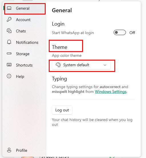Obrazovka Nastavenia v aplikácii Windows WhatsApp