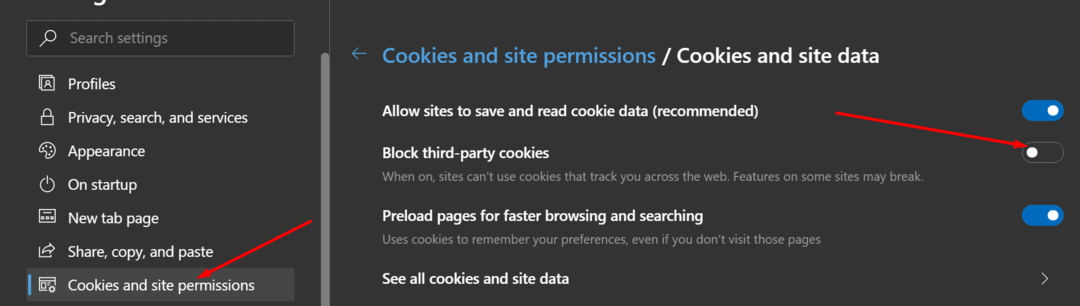 tillåt tredjeparts cookies kant webbläsare