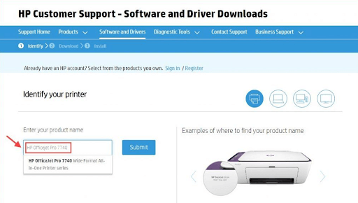 ابحث عن برنامج التشغيل HP Officejet pro 7740