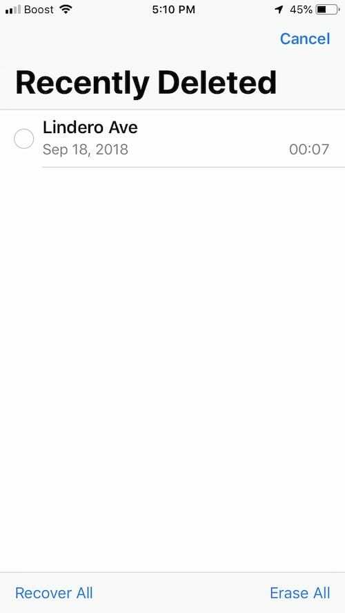 Finn nylig slettede talememoer i iOS 12