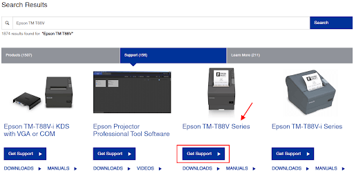 שורת החיפוש, הקלד Epson TM T88V