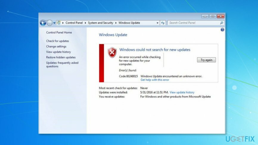 Imagine a remedierii erorii de actualizare Windows 7 80248015