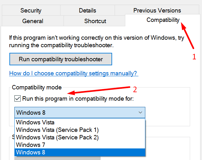 futtassa a programot kompatibilitási módban