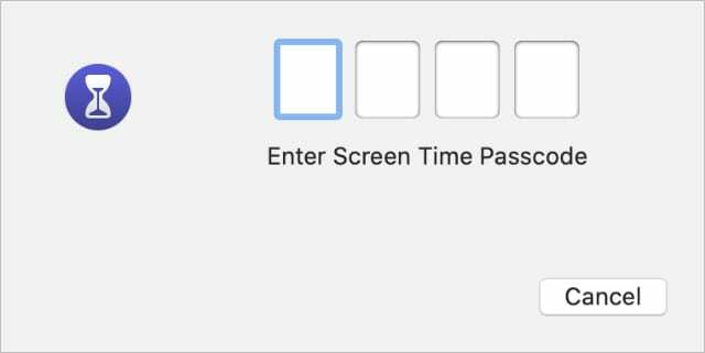 Ingrese la ventana del código de acceso de Screen Time en Mac