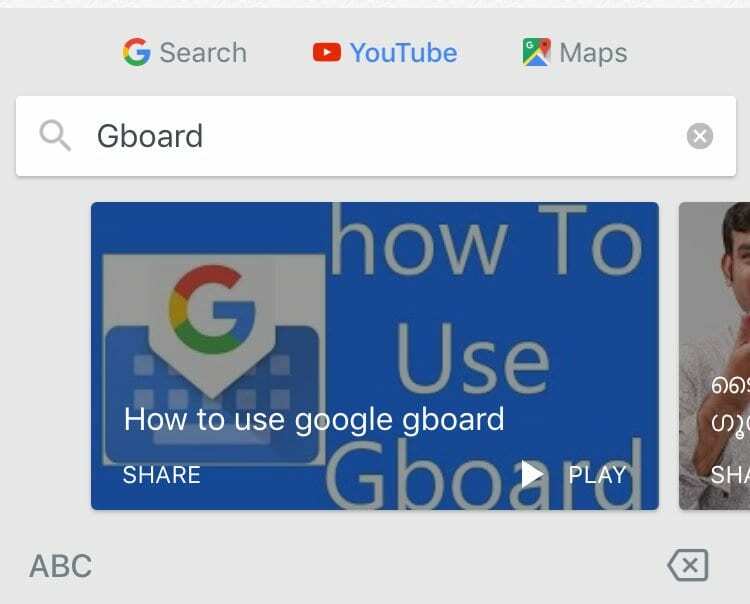 Jagage YouTube'i videoid rakenduses Gboard iPhone'ile