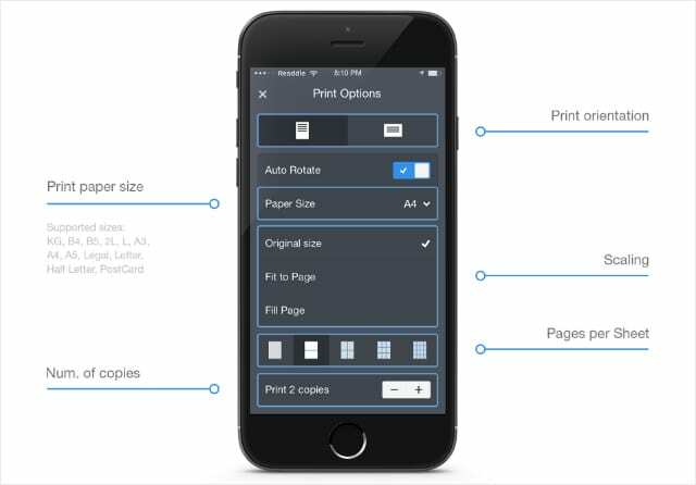Opties voor Printer Pro-instellingen op iPhone