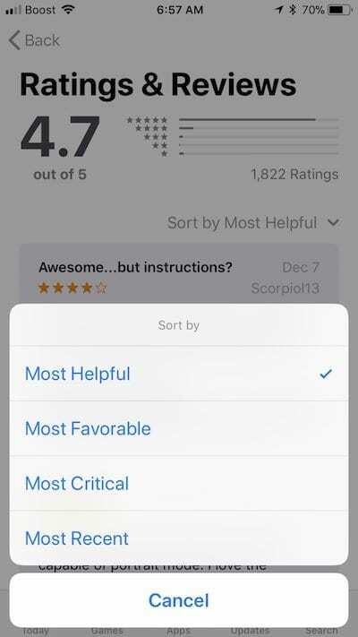 Sortimine iPhone'i App Store'i arvustuste kaudu