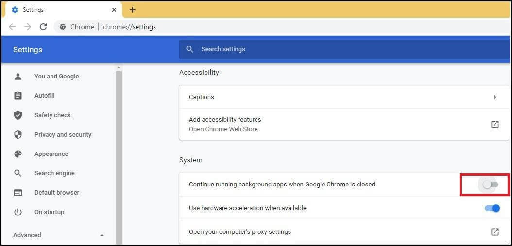 تعطيل أداة مراسل البرامج باستخدام إعدادات Chrome - 1